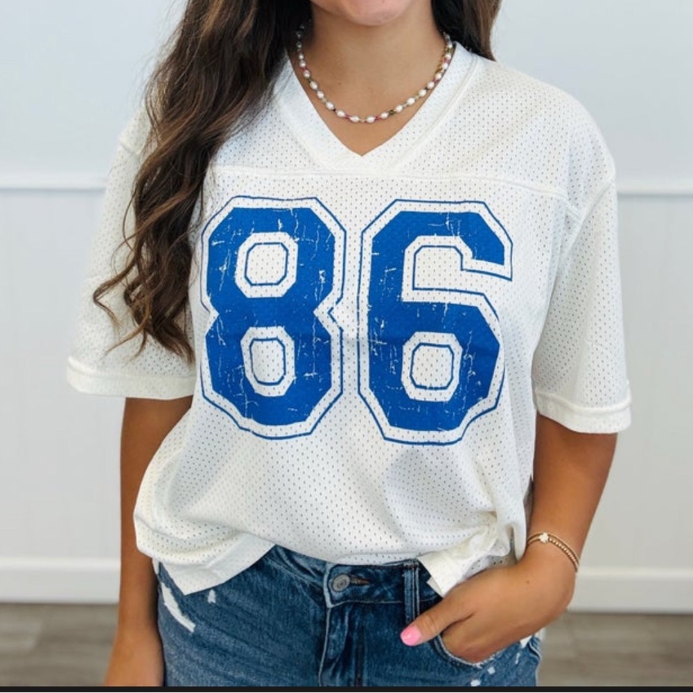 White Mesh Jersey with Blue Number 86